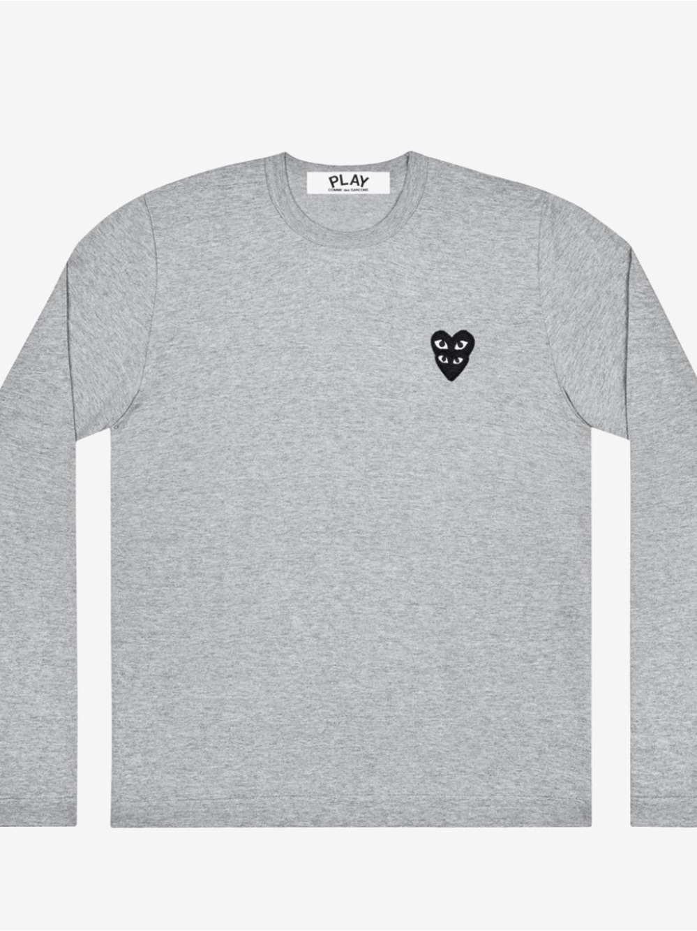 Comme des Garçons PLAY Grey Long Sleeve Tee with Black Heart Patch MEDIUM